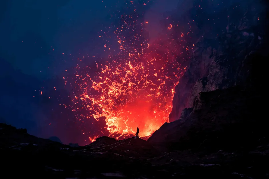 Yasur volcano erupting on Tanna Island, Vanuatu © Huw Cordey/Silverback Films/BBC