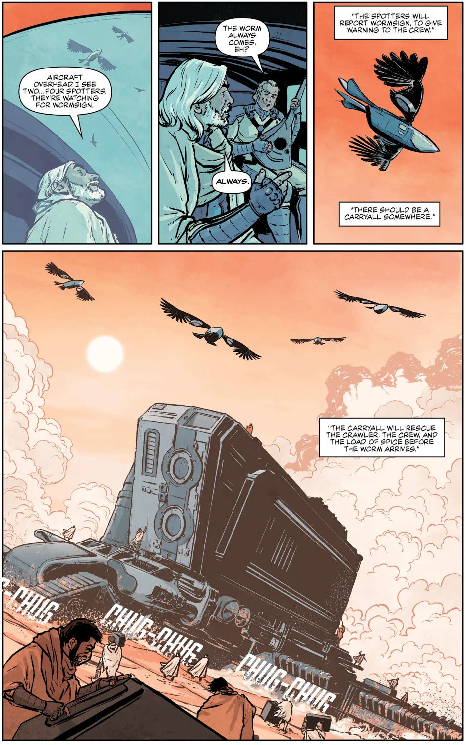 Page 78 of Dune: The Graphic Novel, adapted by Brian Herbert and Kevin J. Anderson, illustrated by Raúl Allen and Patricia Martín, published by Abrams ComicArts © 2020 Herbert Properties LLC