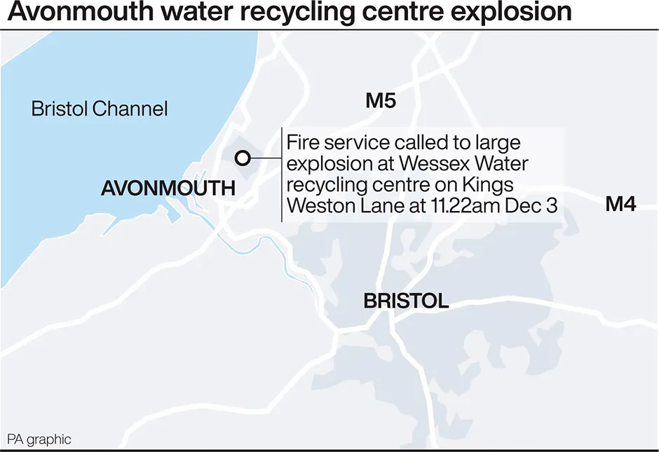 Map showing the Avonmouth water recycling centre explosion © PA Graphics
