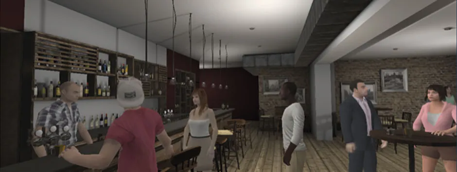 A VR pub allows people with social anxieties and paranoid thoughts to experiment with coping strategies in a safe environment © Kings College London