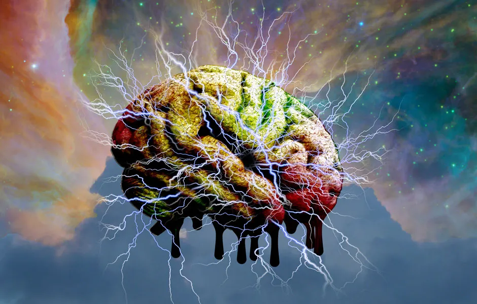 Psychedelic brain with lightning bolts © Getty