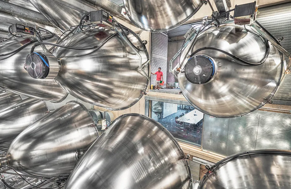 Some of the 149 xenon arc lamps that form the 'Synlight' experiment. This creates a light intensity 10,000 times greater than the incident radiation from the Sun, and is used in experiments into making fuels such as hydrogen from water. Photographed at Jülich, Germany.