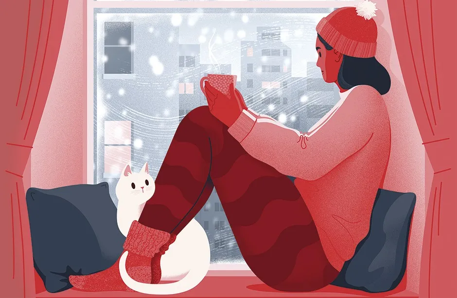 Illustration of a cosy woman © Cat Finnie