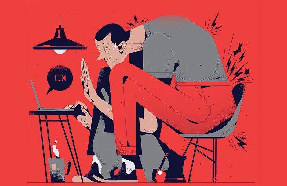 Illustration of a man slouching at a desk © Gabriel Silveira