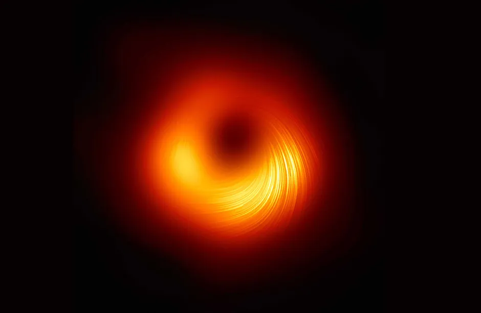 Supermassive black hole M87 shown in polarised light