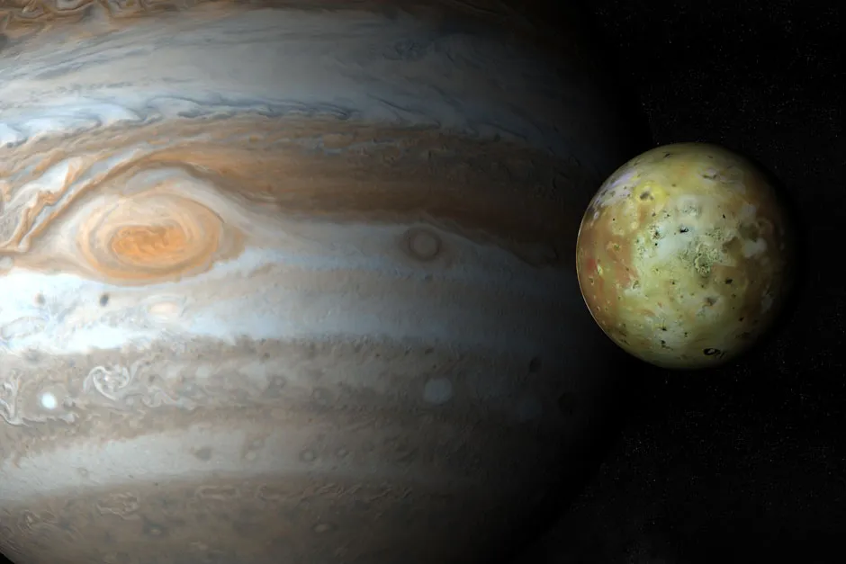 Illustration of Io orbiting Jupiter © Getty