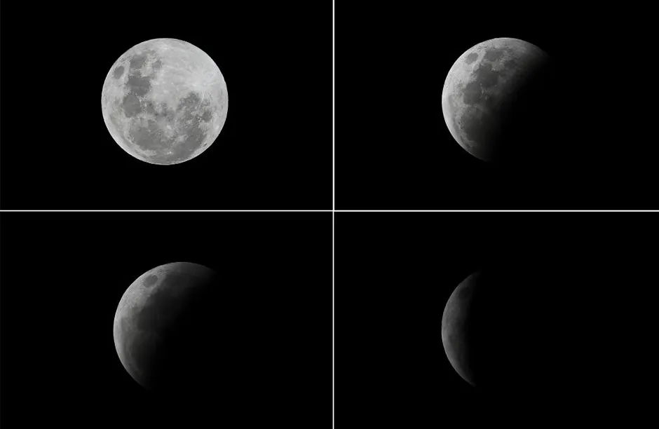 SYDNEY, AUSTRALIA - MAY 26: (EDITORS NOTE: Image is a digital composite) In this composite image the full moon is seen prior to a partial lunar eclipse (top left) and almost entirely eclipsed (bottom right) from the Sydney CBD on May 26, 2021 in Sydney, Australia. It is the first total lunar eclipse in more than two years, which coincides with a supermoon. A super moon is a name given to a full (or new) moon that occurs when the moon is in perigee - or closest to the earth - and it is the moon's proximity to earth that results in its brighter and bigger appearance. (Photo by Don Arnold/Getty Images)