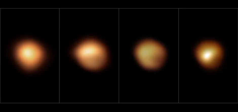 Four images of Betelgeuse taken with ESO's Very Large Telescope, showing its brightness over time. From left to right, the images were taken on January 2019, December 2019, January 2020 and March 2020 © ESO/M Montargès et al.