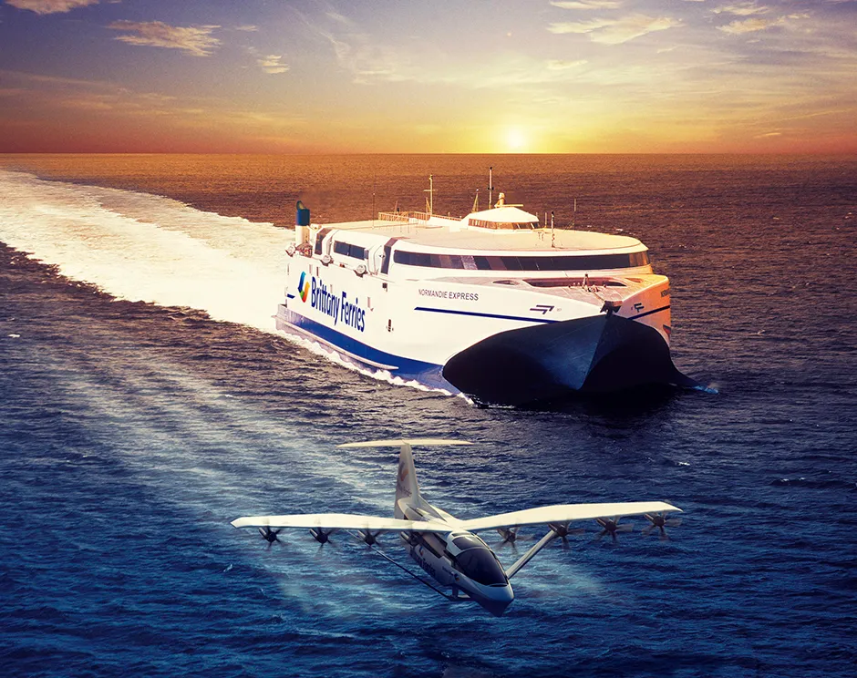 An artist's impression of a seaglider alongside a catamaran © Brittany Ferries/PA