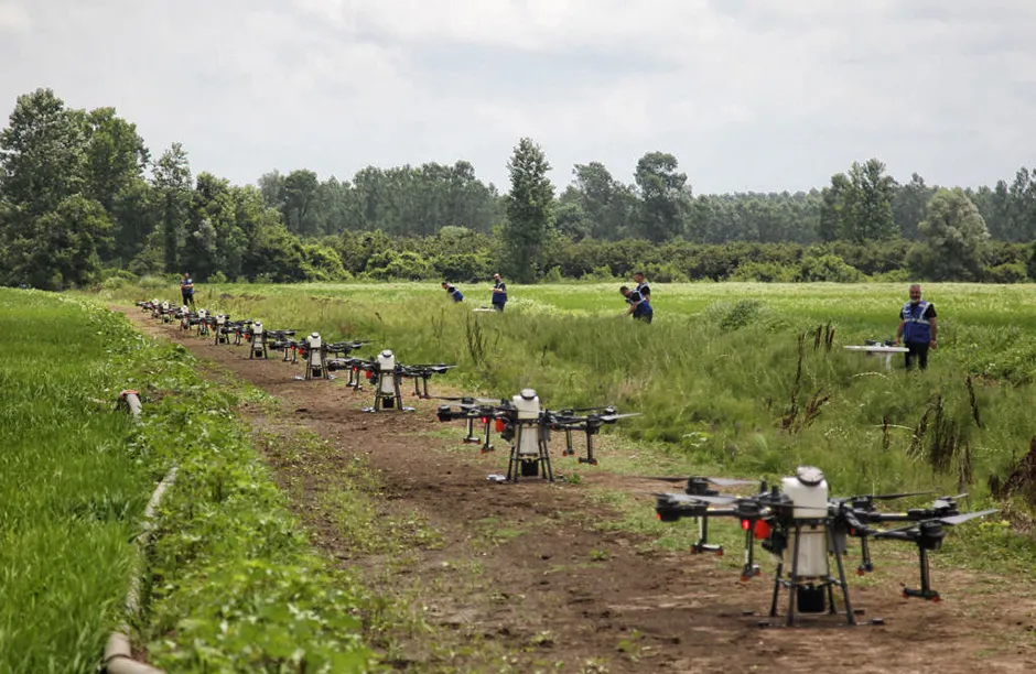 SAMSUN, TURKEY - JULY 10: Multiple flight spraying trials with agricultural unmanned aerial vehicles (ZIHA) are carried out by TARNET, an affiliate of the Agricultural Credit Cooperatives in Samsun, Turkey on July 10, 2021. (Photo by Ilyas Gun/Anadolu Agency via Getty Images)