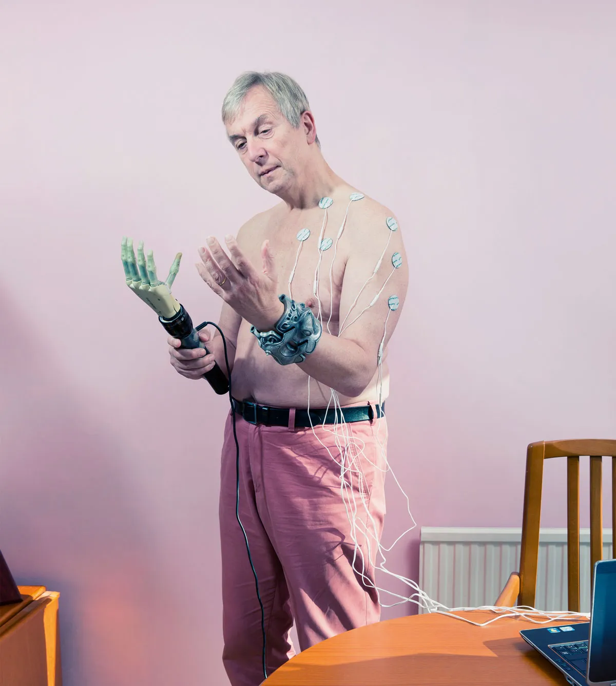 Kevin Warwick, considered by many to be the world’s first cyborg, had a neural system implanted that allowed him to control a robotic hand via his brain signals from anywhere in the world. © David Vintiner
