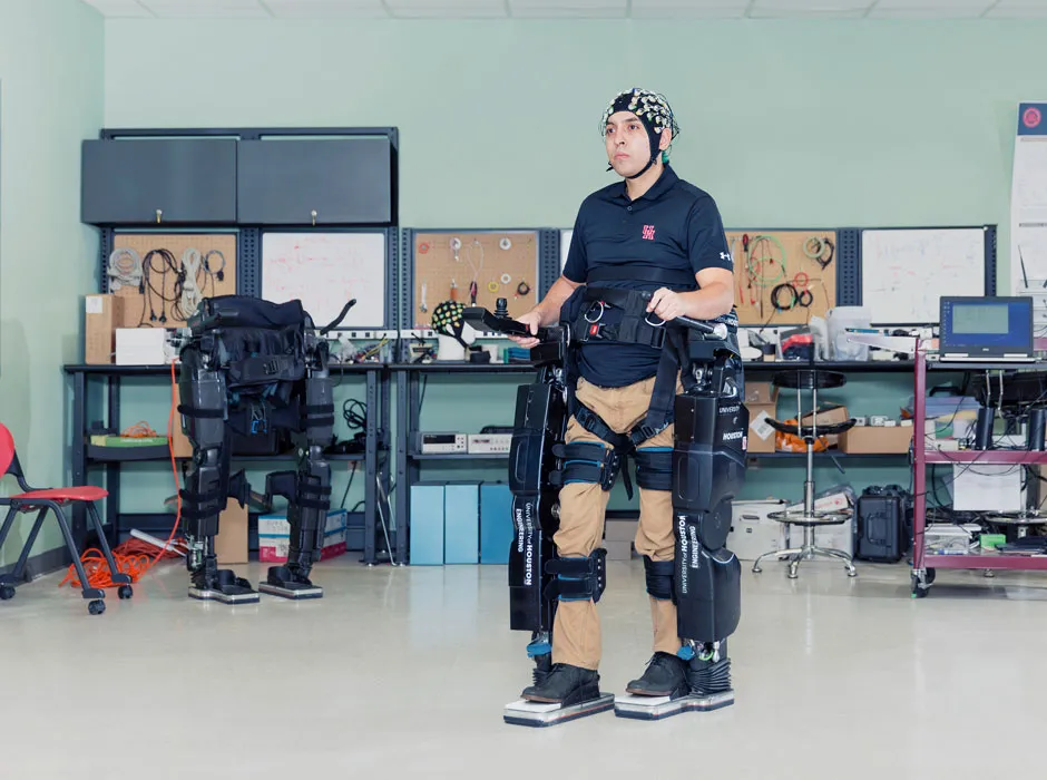 NeuroRex is a brain-controlled exoskeleton that helps improve independence and quality of life for disabled people. © David Vintiner