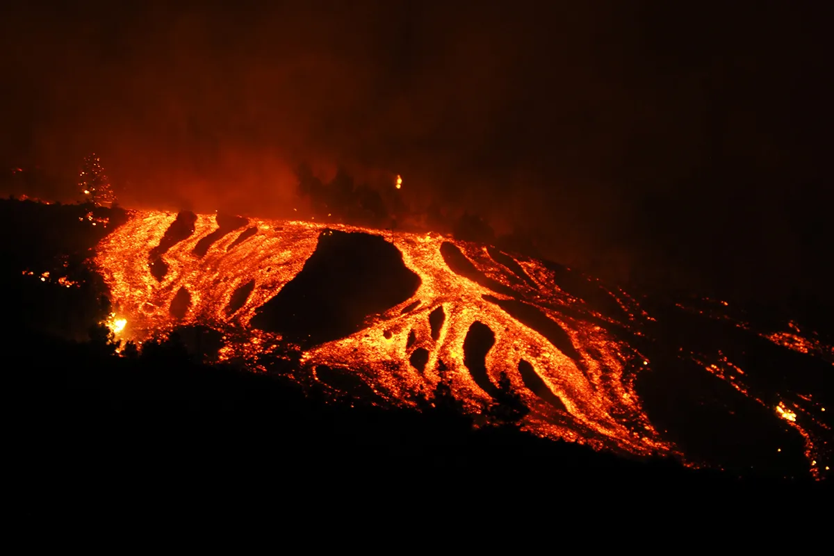The Cumbre Vieja volcano in La Palma, one of Spain's Canary Islands erupted on Sunday, on September 19, 2021. (Photo by AcfiPress/NurPhoto via Getty Images)