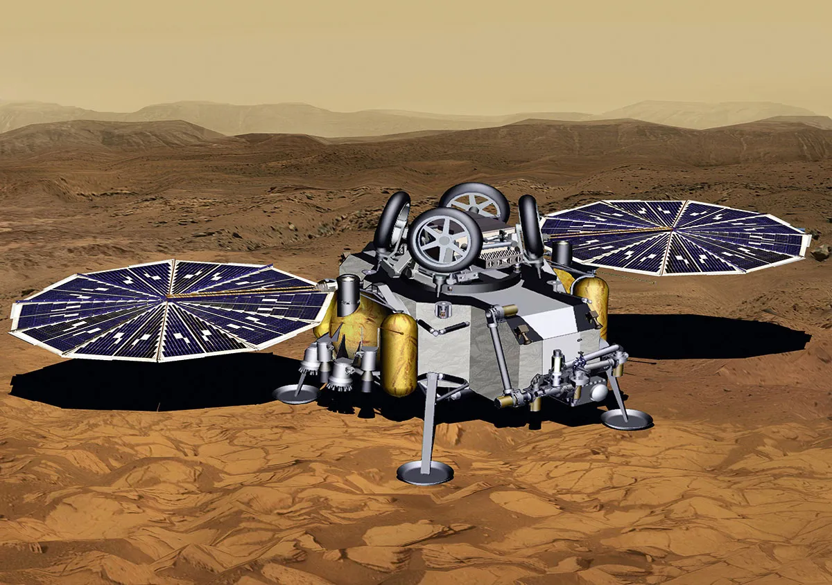 The lander with unfolded solar panels © NASA/JPL