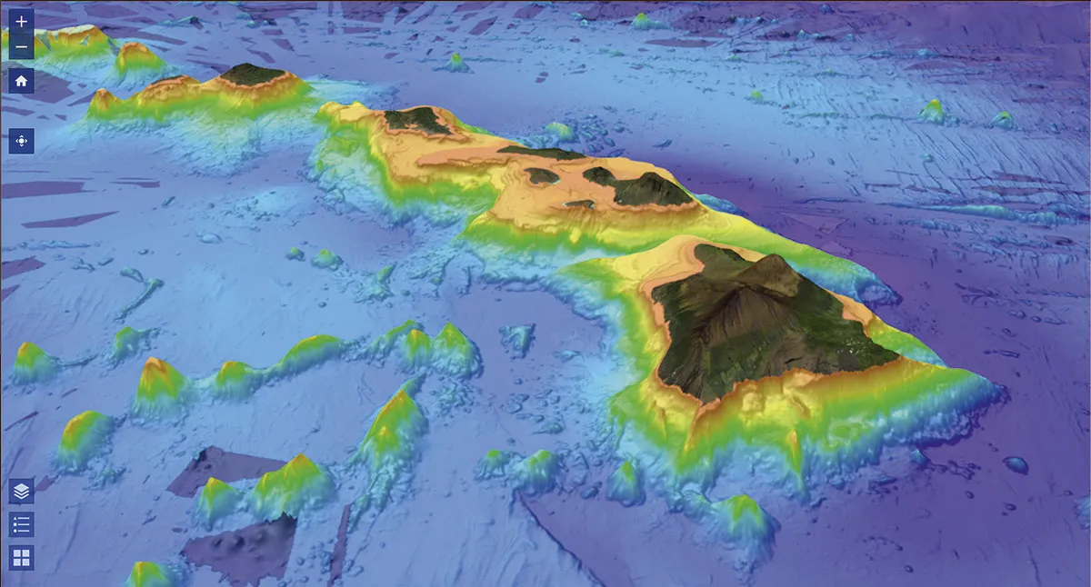 A topographical map showing an area of the seabed with raised sections © Gebco/Seabed 2030