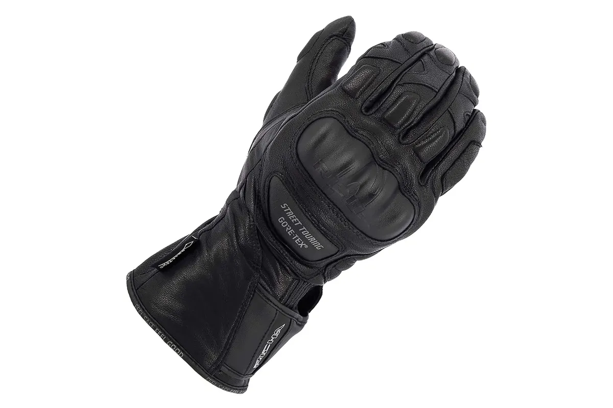 Black leather motorcycle gloves