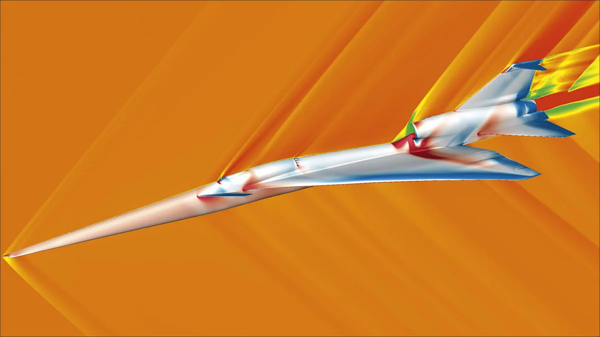A computer simulation of the movement of air around the X-59 © NASA/James C Jensen