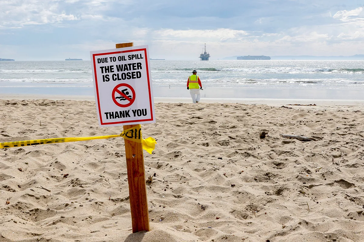 Mandatory Credit: Photo by Ron Lyon/ZUMA Press Wire/Shutterstock (12524355f) October 4th 2021, Huntington Beach, California, USA: Environmental volunteers continue cleanup oil and residue that has washed ashore at Bolsa Chica State Beach and the Bolsa Chica Wetlands. The pipeline oil spill has resulted in beach closures along a twenty mile stretch of Orange County.