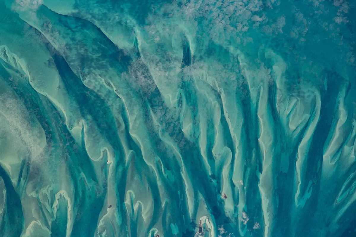 Image of the beautiful clear water around the Bahamas taken from the ISS