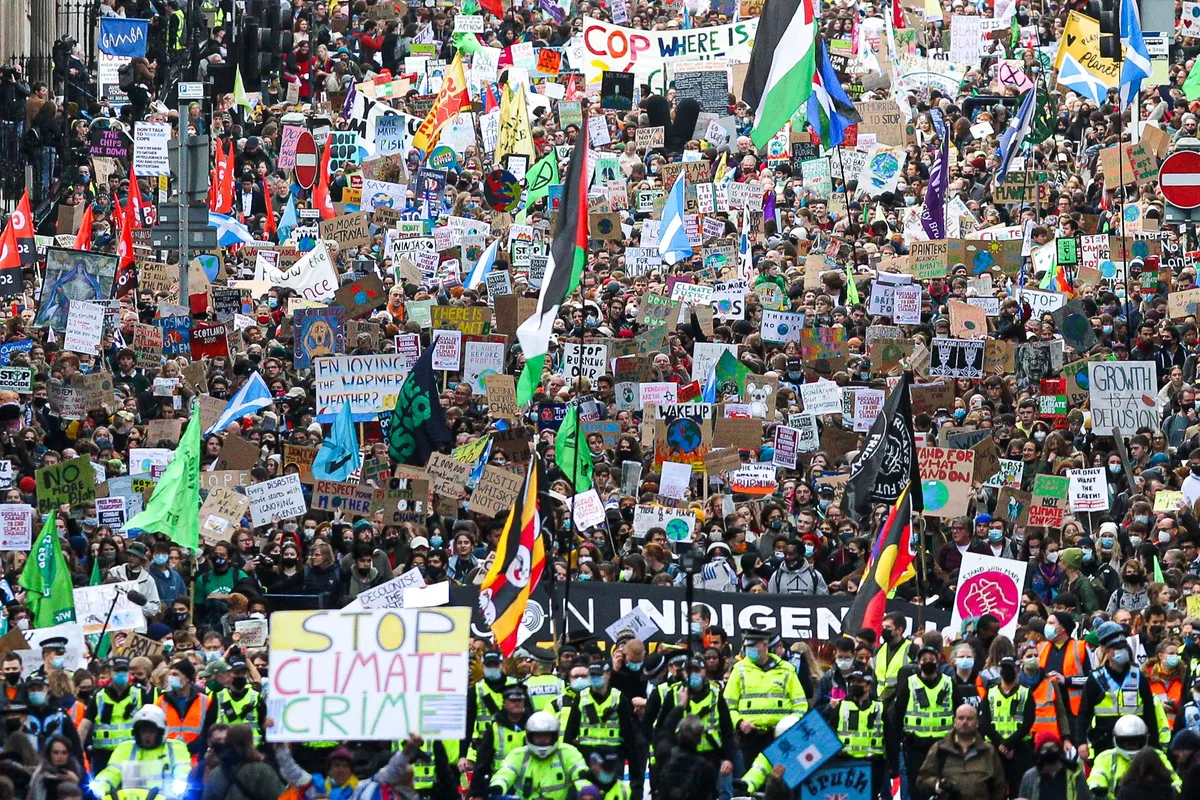 Mandatory Credit: Photo by Ewan Bootman/NurPhoto/Shutterstock (12590231ac) Friday for Future Climate protestors take part in a climate protest as they march though the city centre on November 05, 2021 in Glasgow, Scotland. Thousands of people across the world are taking part in the Global Youth Strike For Climate on day six of the COP 26 United Nations Climate Change Conference. Cop26 - Glasgow, Glasgow, Scotland, United Kingdom - 05 Nov 2021