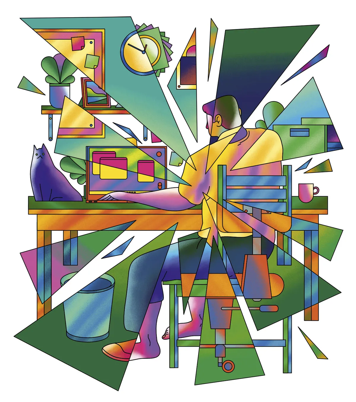 Illustration of a person working at their desk at home © Scott Balmer