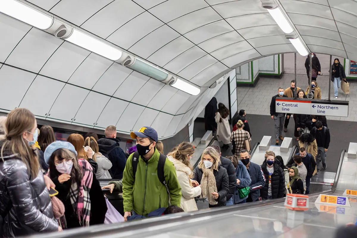 London Underground passengers on escalator