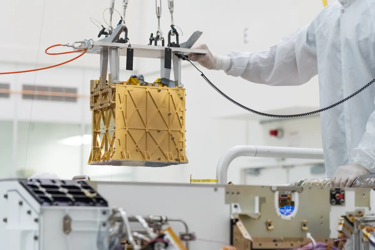 Photograph showing the the Mars Oxygen In-Situ Resource Utilization Experiment (MOXIE) instrument