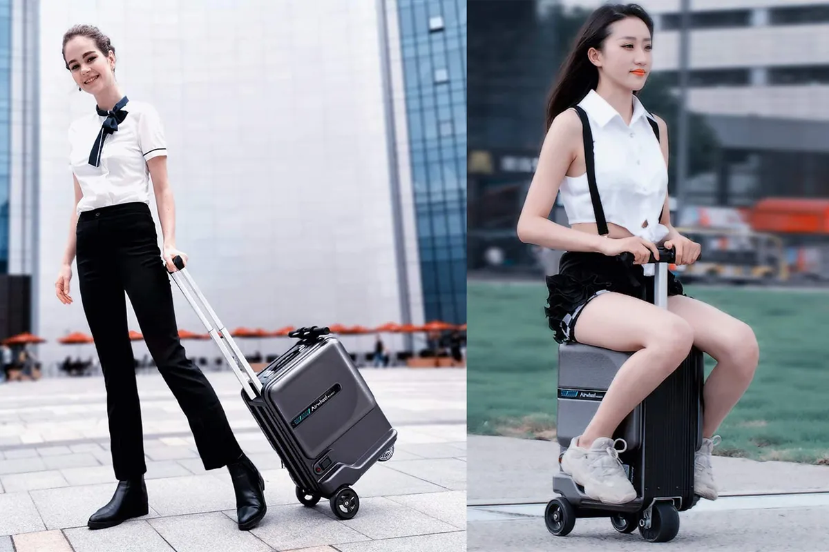 Women using Airwheel SE3 Smart Riding Scooter Suitcase