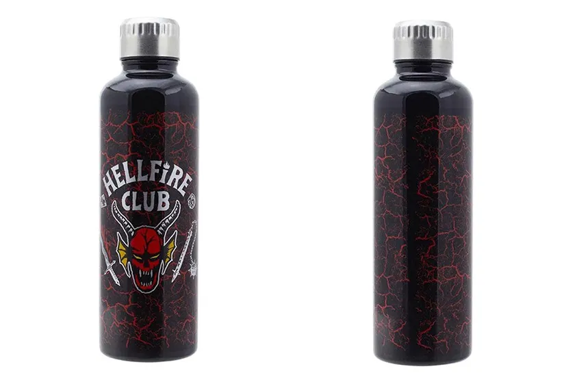 Hellfire Club metal water bottle on a white background