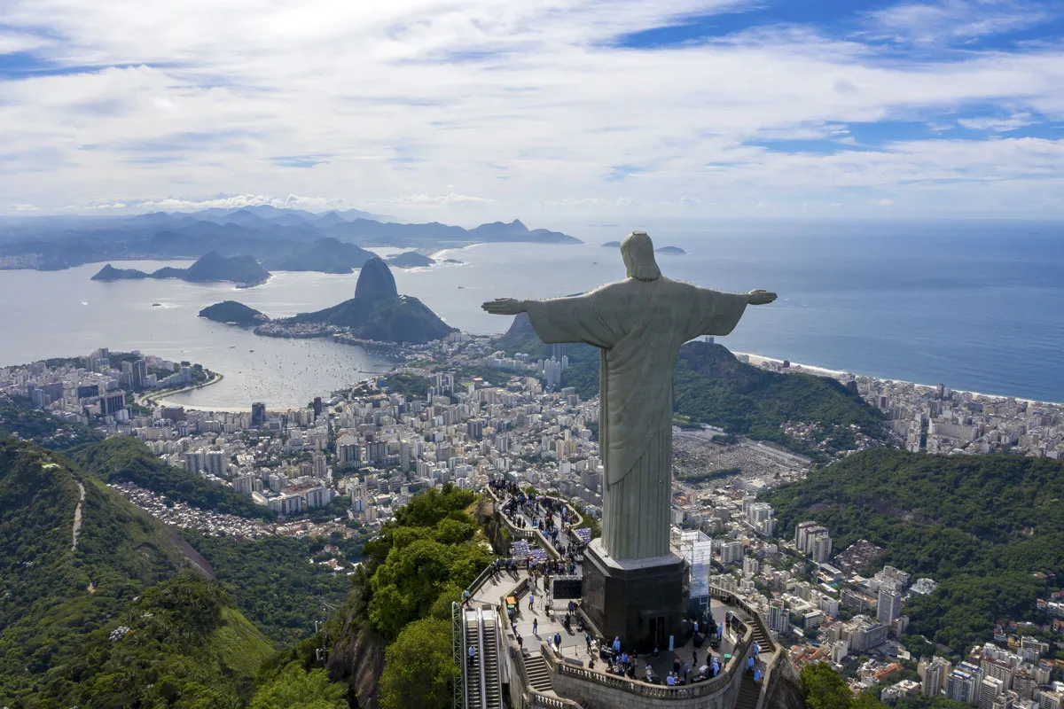 Aerial view of the statue of Christ the Redeemer in Rio de Janeiro, Brazil