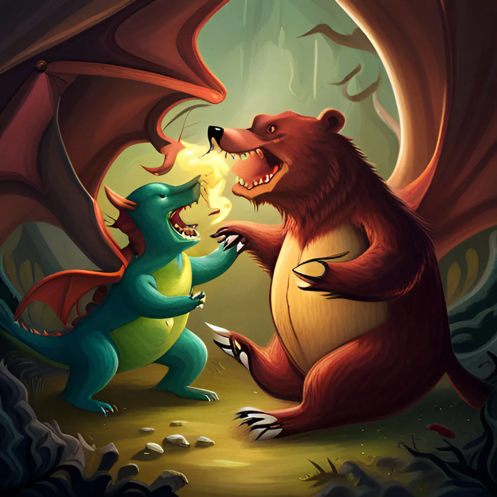 Bear fighting a dragon