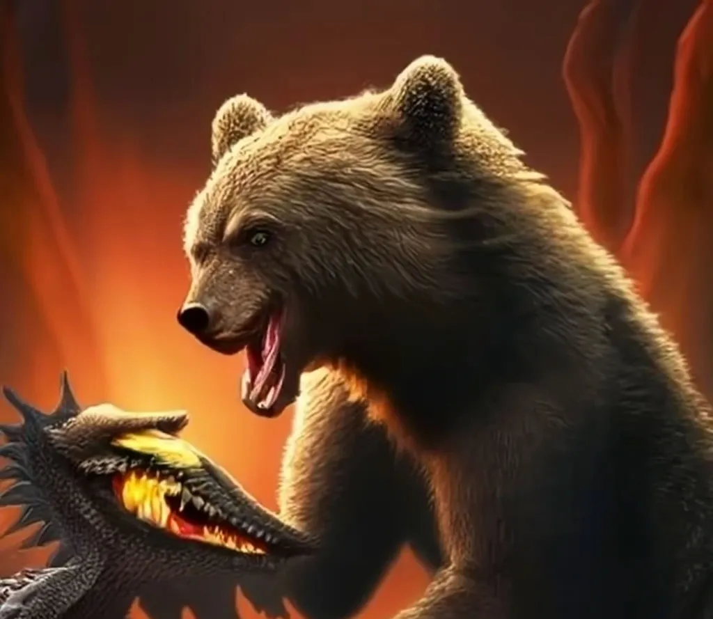 bear fighting a dragon