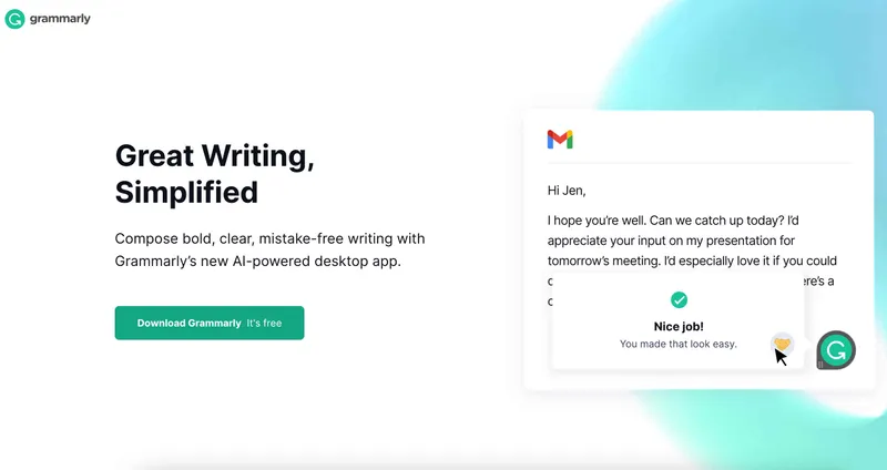Screenshot of Grammarly entry page.