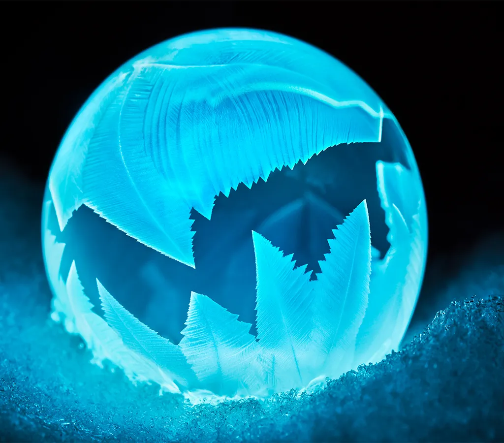 Water crystal frozen with ice