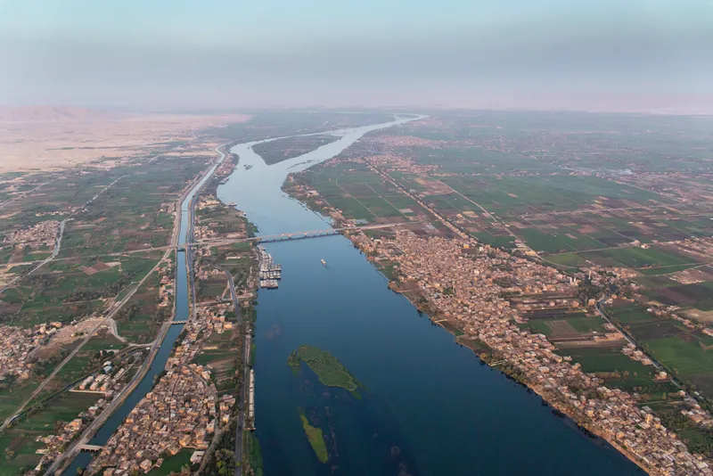 Aerial view of the Nile river, the world's longest river