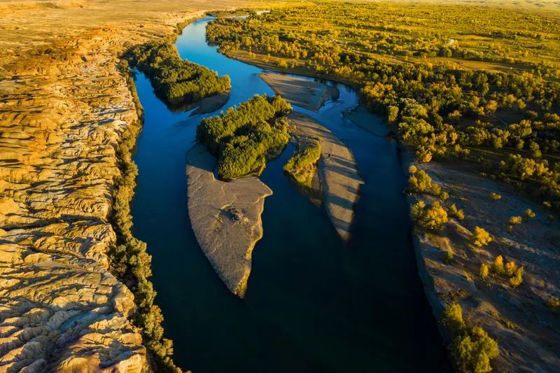 Aerial view of Irtysh/Ob River, one of the world's longest rivers