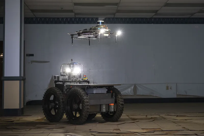 A DARPA Subterranean robot searching an abandoned building.