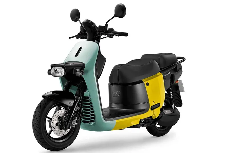 The GoGoro scooter stood upright on a white background