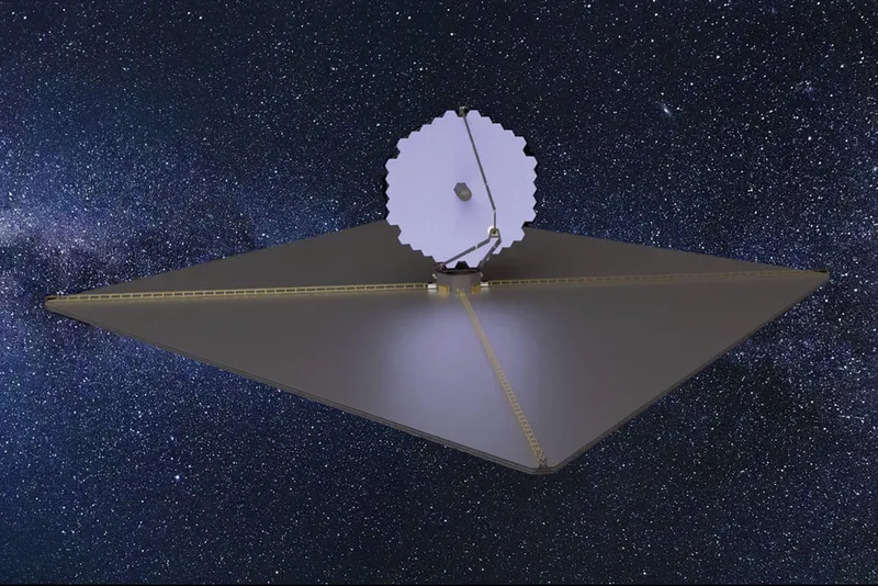 A space telescope gliding in space