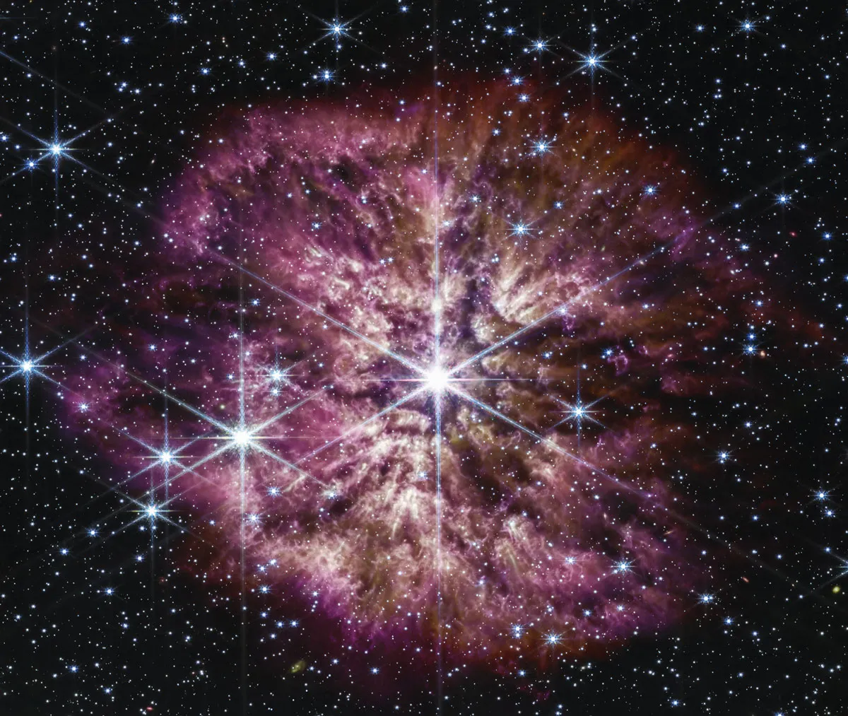 A star, photographed by the James Webb Space Telescope.