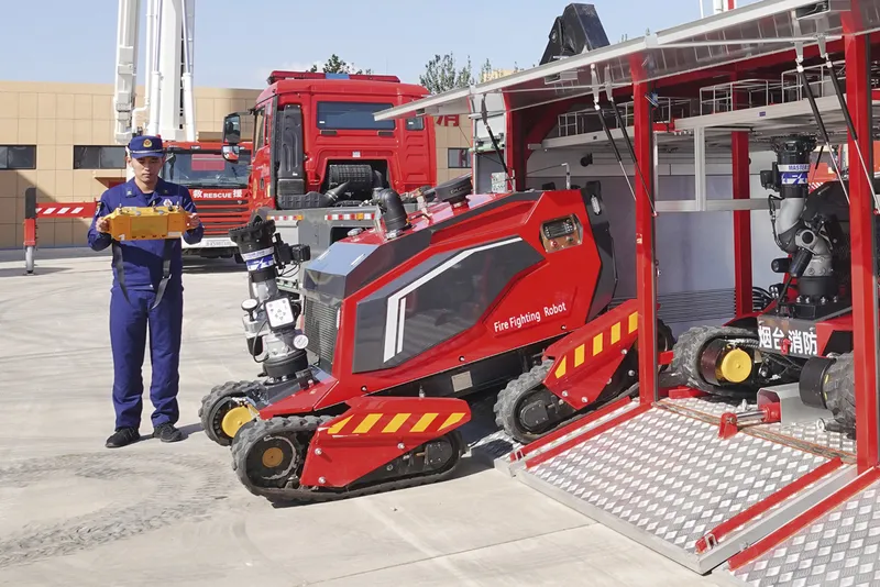 A remote-controlled fire-fighting robot