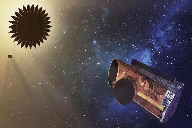 A space telescope travelling towards a sun.