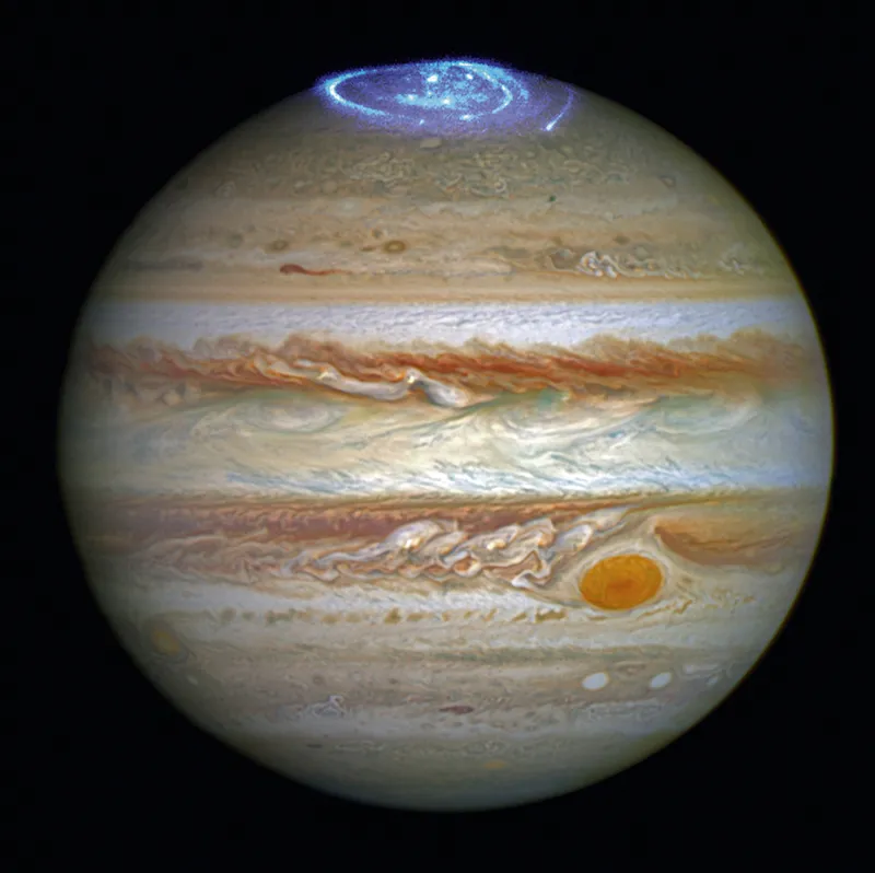 Vivid auroras in Jupiter’s atmosphere captured by the Hubble Space Telescope.