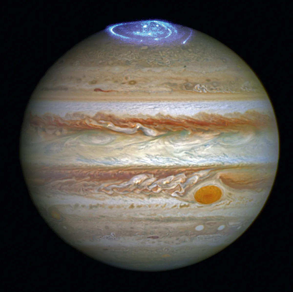 Vivid auroras in Jupiter’s atmosphere captured by the Hubble Space Telescope.