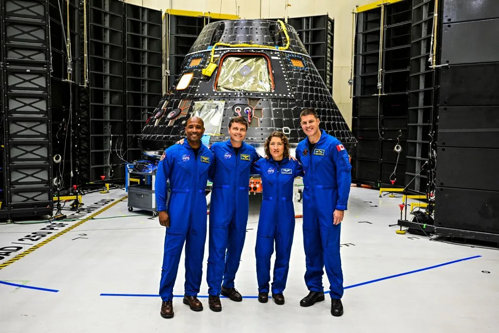 The astronauts in the Artemis 2 crew wearing blue boiler suits and posing in front of their crew module. This will be one of the biggest pieces of news in science in 2024.