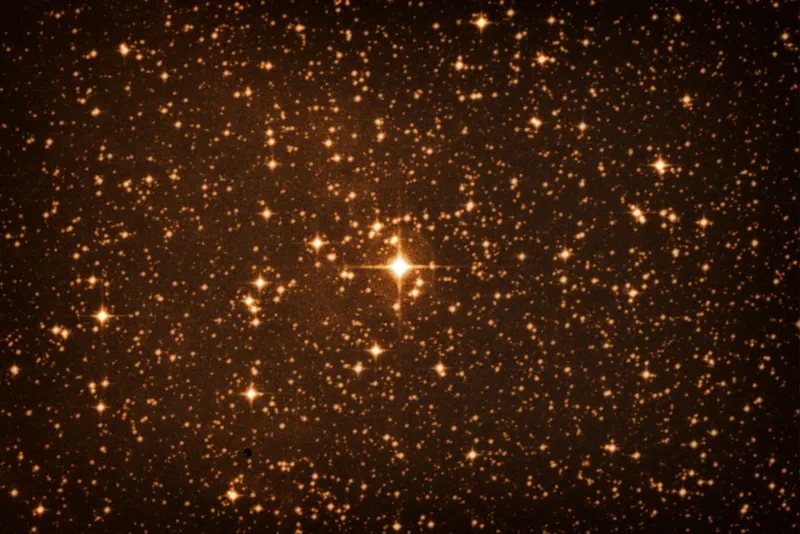 Bright orange star in deep space