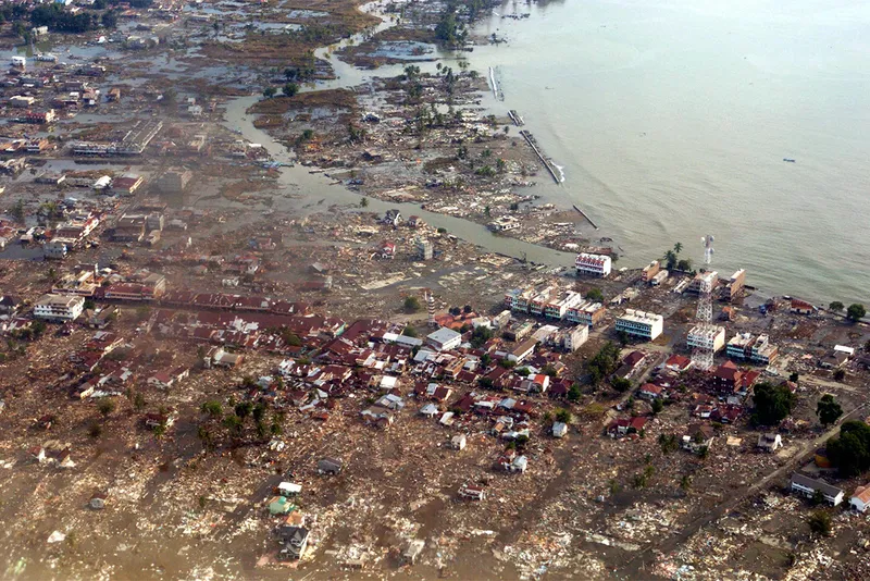 Aerial Image of tsunami flood damage