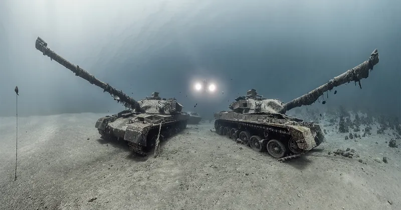 two tanks side-by-side underwater