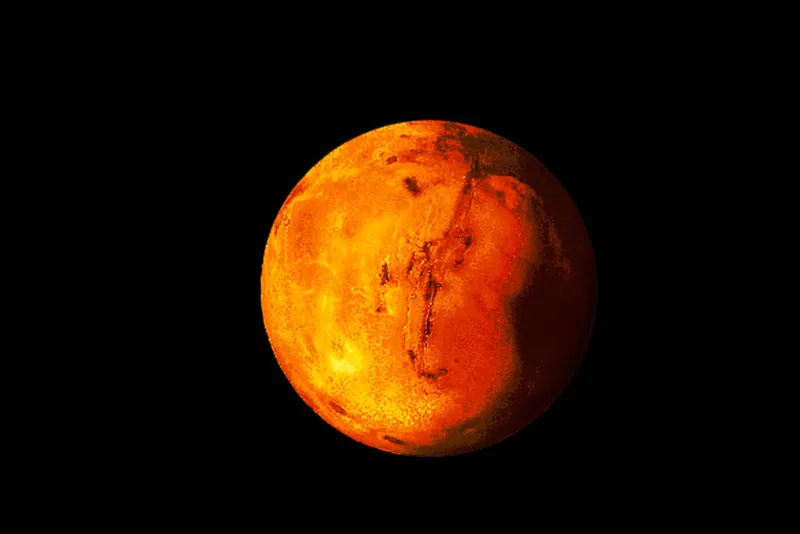 Mars, the fourth planet from the Sun, in space