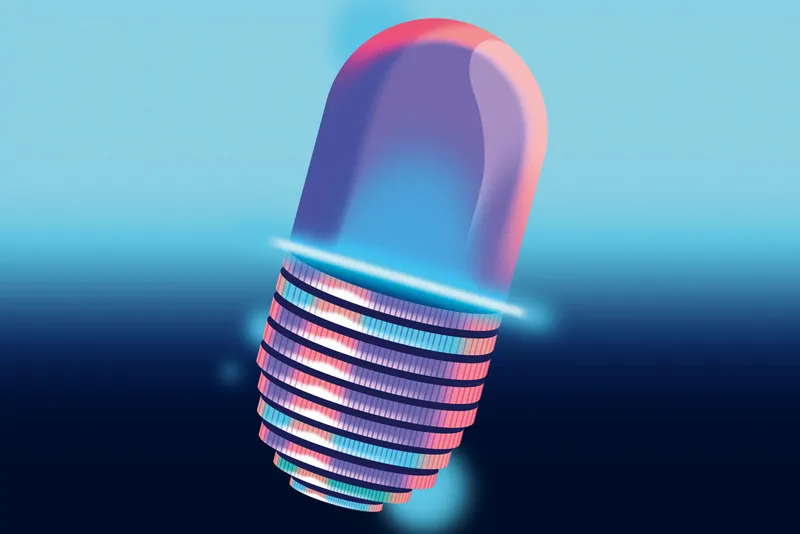 Stylised illustration of a pill.